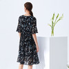 EITIE爱特爱夏季新款通勤OL圆领收腰喇叭袖印花连衣裙女59076122 商品缩略图3