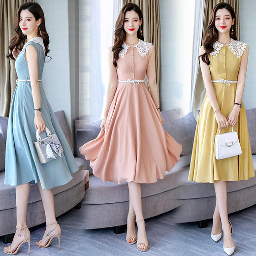 XP-HBLJR6971夏季新款色高腰短袖长裙连衣裙 商品图3