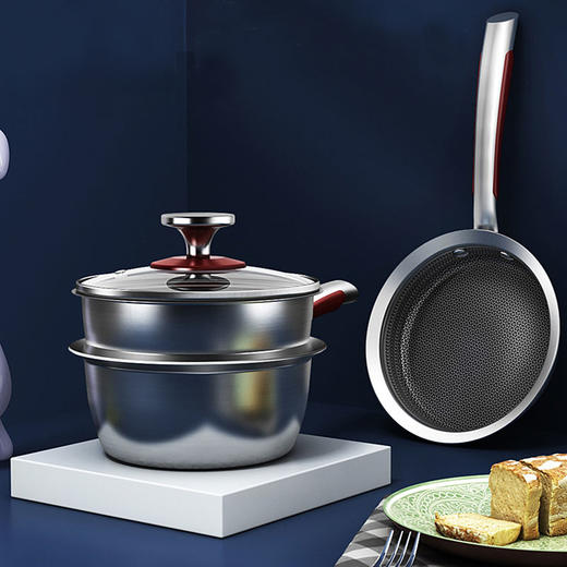 【康巴赫】316L不锈钢宝宝辅食锅/奶锅/不粘锅/煎锅（蜂窝涂层） 商品图3