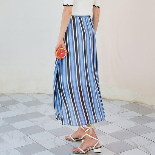 欧芮儿条纹雪纺半身裙女夏季气质不规则薄款系带裙子 商品图2