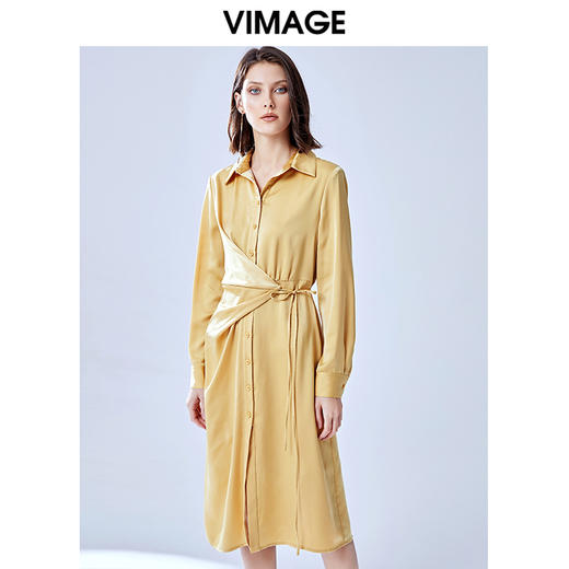 VIMAGE纬漫纪夏款轻薄丝滑纯色收腰通勤职业衬衫连衣裙女V1307903 商品图4