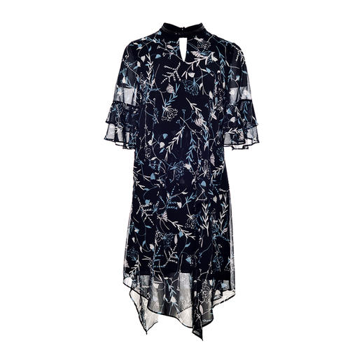 EITIE爱特爱夏季新款圆领镂空喇叭中袖A字印花连衣裙女裙59076123 商品图4