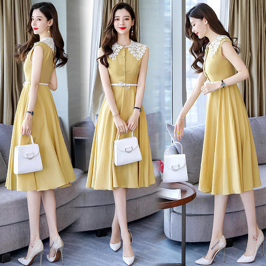 XP-HBLJR6971夏季新款色高腰短袖长裙连衣裙 商品图1