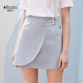 欧芮儿女装夏装重工包臀半身裙女高腰a字裙钉珠短裙子