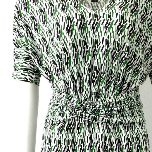 QF86D斯尔丽瑟俪2020年夏季新品缩褶收腰修身V领短袖印花气质连衣裙 商品图4