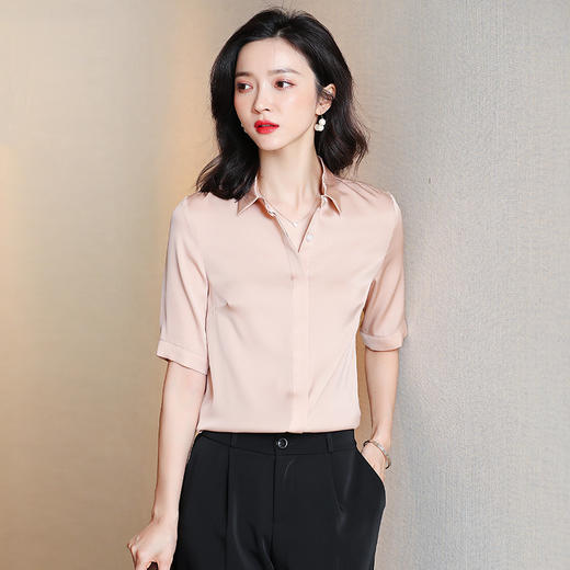 纯色百搭，气质简约真丝短袖衬衫ASE-3350 商品图1