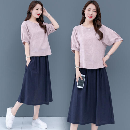 AHM-xln071新款宽松两件套休闲文艺亚麻套装 商品图1