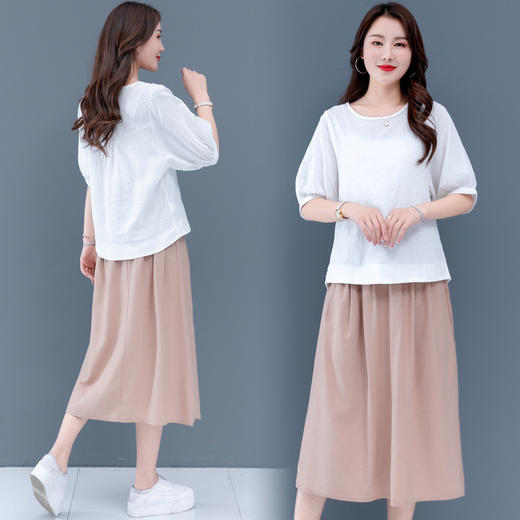 AHM-xln071新款宽松两件套休闲文艺亚麻套装 商品图2