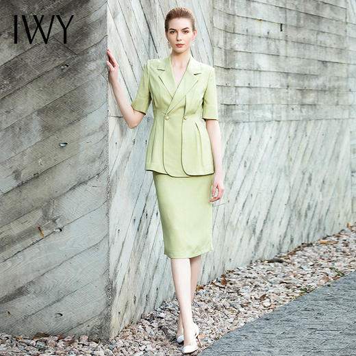 IWY/黄绿色五分短袖西装长裤套装12C1+12P1+12S1 商品图6