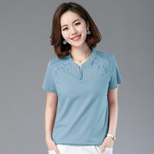 HH  20135洋气短款时尚百搭纯棉绣花T恤 商品图0