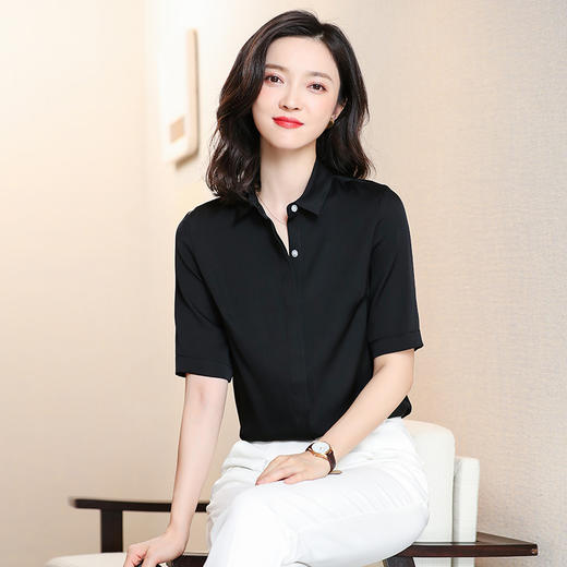 纯色百搭，气质简约真丝短袖衬衫ASE-3350 商品图3
