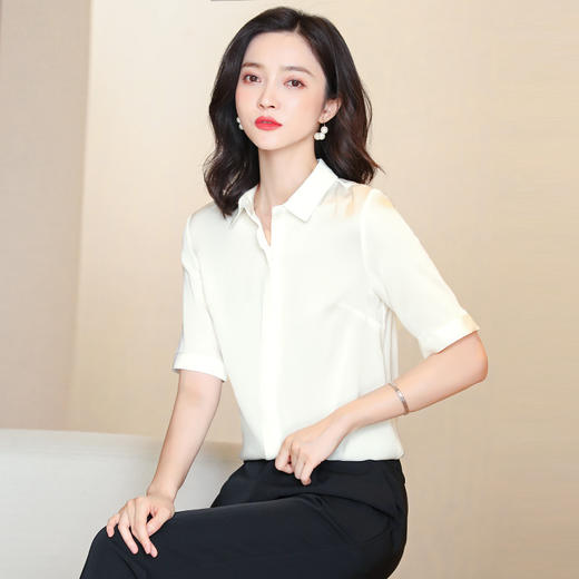 纯色百搭，气质简约真丝短袖衬衫ASE-3350 商品图2