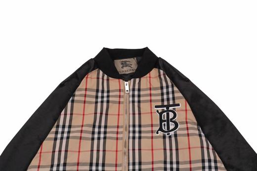 burberry博柏利19fwbt刺绣徽标拼接格子长袖开衫外套