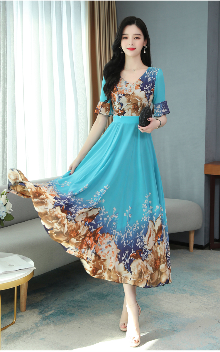 kyxyfs6832优雅时尚显瘦印花雪纺连衣裙