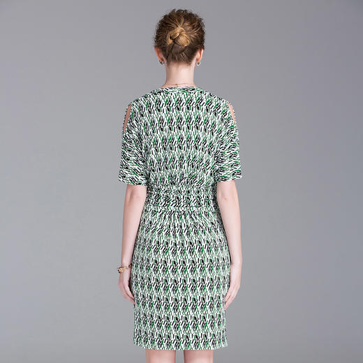 QF86D斯尔丽瑟俪2020年夏季新品缩褶收腰修身V领短袖印花气质连衣裙 商品图2