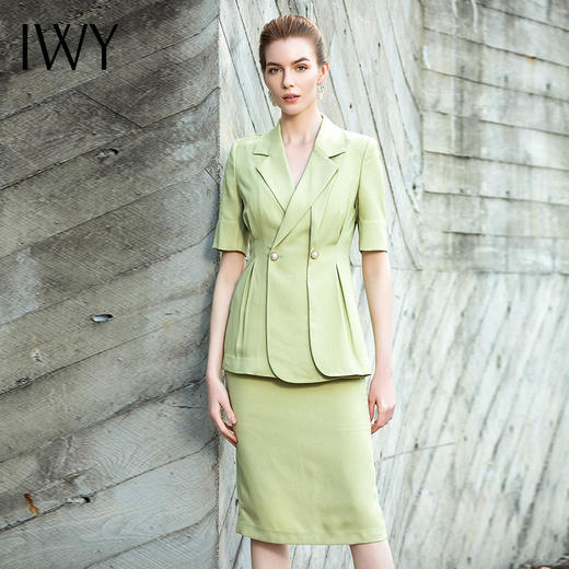IWY/黄绿色五分短袖西装长裤套装12C1+12P1+12S1 商品图9