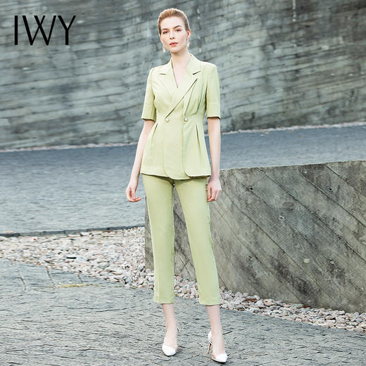 IWY/黄绿色五分短袖西装长裤套装12C1+12P1+12S1 商品图0
