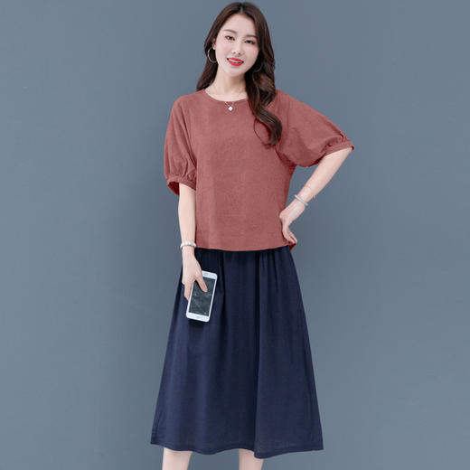 AHM-xln071新款宽松两件套休闲文艺亚麻套装 商品图3