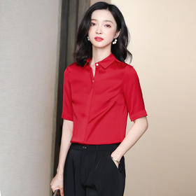 纯色百搭，气质简约真丝短袖衬衫ASE-3350