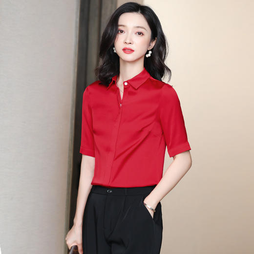 纯色百搭，气质简约真丝短袖衬衫ASE-3350 商品图0