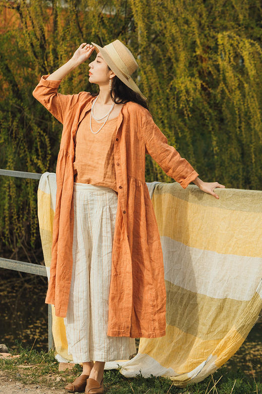 绽放E143朵/巧嫣/V领可调节肩带简约百搭纯亚麻吊带 商品图4