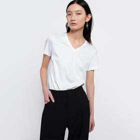 322工房 纯棉 80支纱长绒棉V领白T恤