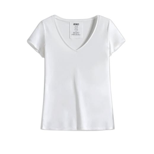 322工房 纯棉 80支纱长绒棉V领白T恤 商品图4