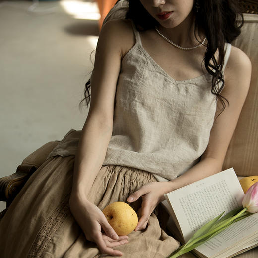 绽放E143朵/巧嫣/V领可调节肩带简约百搭纯亚麻吊带 商品图1
