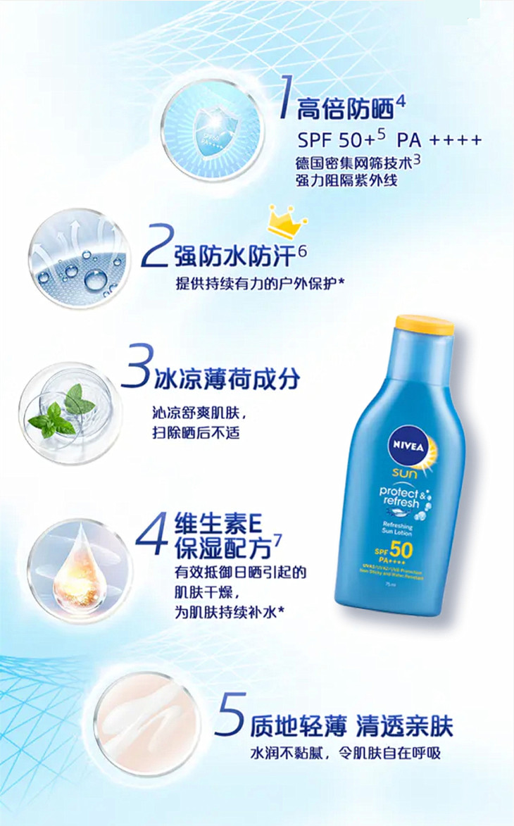 户外保护防紫外线中国妮维雅清透防晒露spf50pa75ml