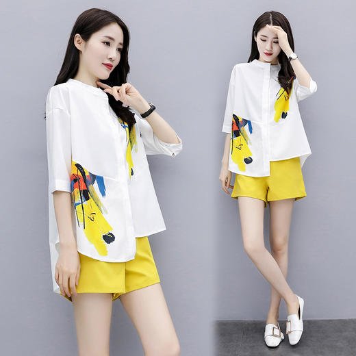 AHM-xrwy5063夏季胖妹妹印花短袖套装 商品图0