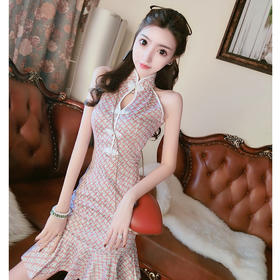 GY-DXH418A-0723实拍新款性感露肩荷叶边鱼日常改良旗袍连衣裙WY