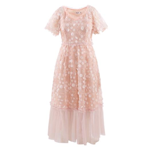 欧芮儿夏装新款短袖V领网纱连衣裙女中长款气质显瘦收腰A字裙 商品图3