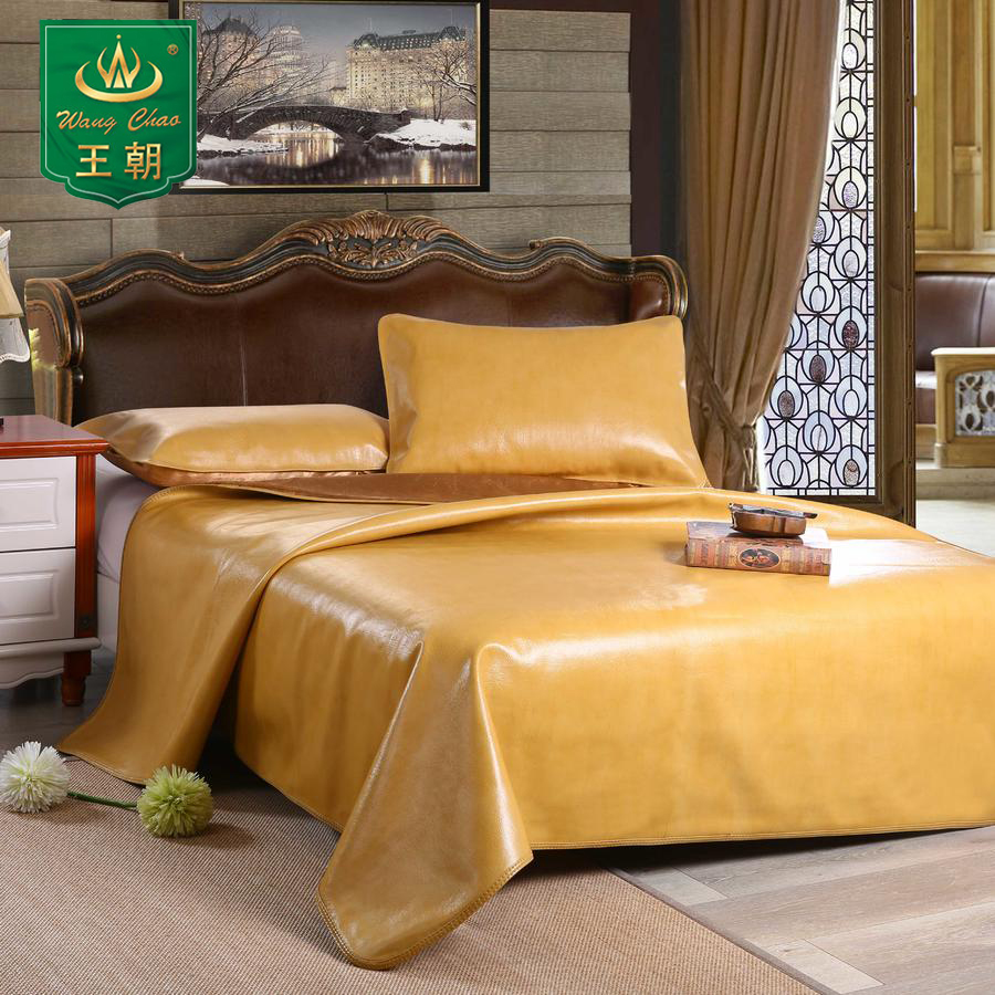王朝牛皮席德国进口头层黄牛皮夏凉1.8m床双人软席子富贵黄三件套