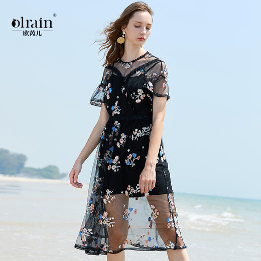 欧芮儿夏装新款碎花中长款连衣裙8XLB11169 商品图1