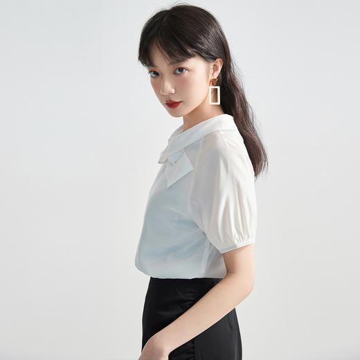 荷叶边时尚短款套头小衫洋气白色雪纺衫女a202116 - 福建金苑服饰商城