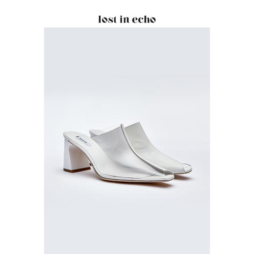 新年闪购lost in echo羊皮白色时尚TPU拼色鱼嘴粗跟穆勒鞋女鞋凉鞋 商品图1