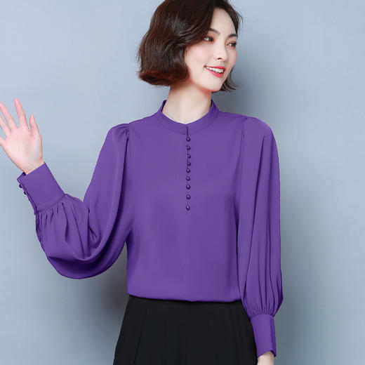 F-NL9381长袖宽松灯笼袖新款上衣雪纺衫 商品图3