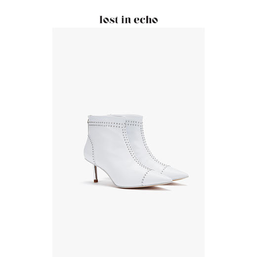 【微瑕疵不退不换】lost in echo铆钉尖头猫跟短靴  白色 商品图1