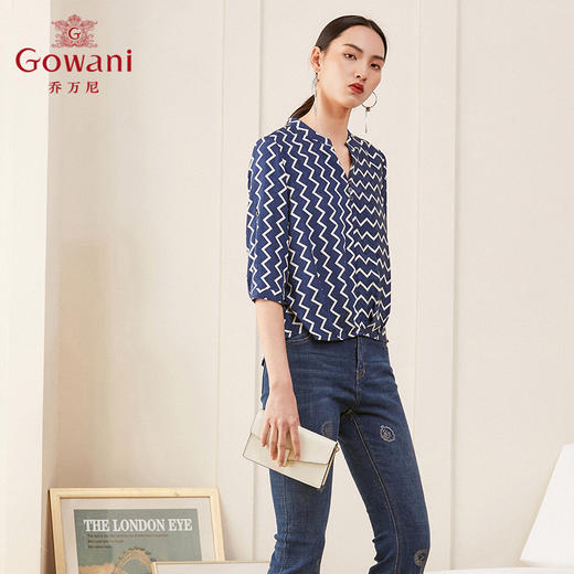 乔万尼新款气质V领衬衫休闲百搭七分袖真丝上衣夏季ES2C166 商品图1