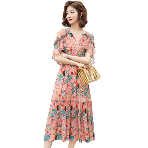 WZNH-WX80199夏季淑女气质五分袖V领A字裙连衣裙 商品图4