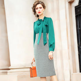 FMY-春季气质显瘦千鸟格拼接包臀裙子