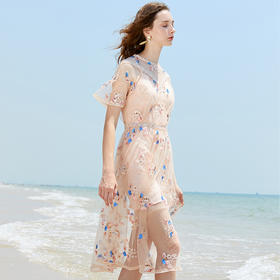 欧芮儿夏装新款碎花中长款连衣裙8XLB11169