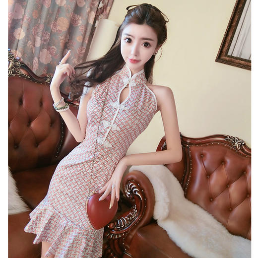 GY-DXH418A-0723实拍新款性感露肩荷叶边鱼日常改良旗袍连衣裙WY 商品图1