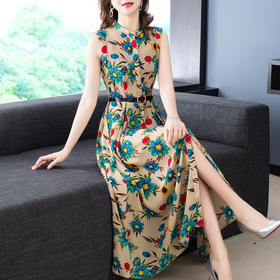 HT-06090301夏季新款无袖开叉欧美气质大摆长裙