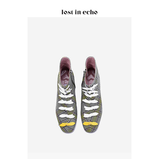 新年闪购lost in echo格纹织物方形粗跟高跟短靴 秋冬软漆皮中跟短靴女鞋 商品图2