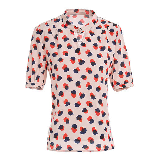 乔万尼夏季新款印花真丝衬衫短袖衬衣女宽松显瘦桑蚕丝上衣ES2C147 商品图4