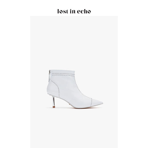 【微瑕疵不退不换】lost in echo铆钉尖头猫跟短靴  白色 商品图2