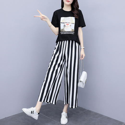 AHM-qs2984夏新款大码女装胖mm短袖时尚气质休闲显瘦简约9分阔腿裤套装 商品图4