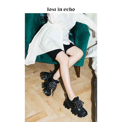 戚薇同款lost in echo厚底双绑带运动鞋黑色 商品图0