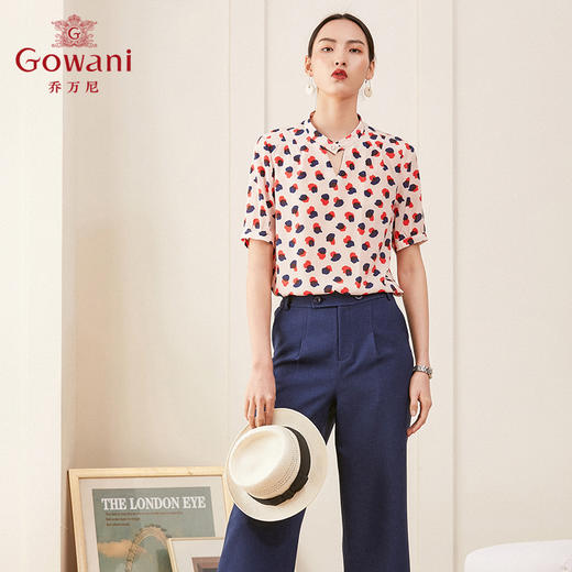 乔万尼夏季新款印花真丝衬衫短袖衬衣女宽松显瘦桑蚕丝上衣ES2C147 商品图2